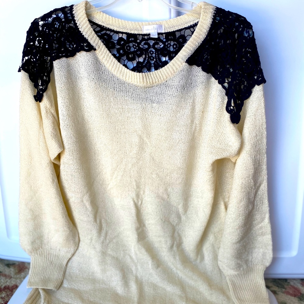 Black lace detail white sweater